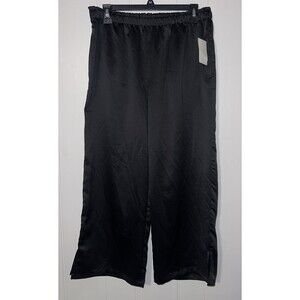 Nordstrom Rack Pajama Pants Women's Size M Satin Black Cropped Wide Leg